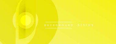 Sarı soyut tasarım. Üst üste binen şekiller dinamik görsel efekt yaratır. Basit metin arka plan kullanımını gösterir. Modern, temiz estetik.