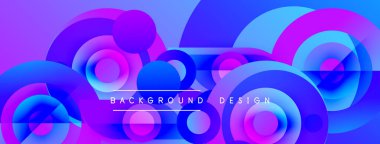 Soyut enerji çemberleri üst üste biniyor, dinamik mor, mavi gradyanlar yaratıyor. Metin, kompozisyon içerisindeki arkaplan tasarımını okur.