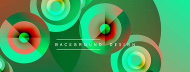 Soyut arkaplan özellikleri üst üste binen renkli çemberler. Gradyan gölgeler dinamik görsel efekt yaratır. Projeler için modern tasarım ögesi.