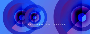 Soyut daireler örtüşüyor, parlak mavi mor renkler yaratıyor. Metin, şekiller arasında ortalanmış arkaplan tasarımı okur. Modern görsel kompozisyon.