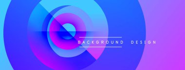 Soyut, canlı daireler üst üste binerek dinamik, mavi, mor gradyan oluşturur. Metin arka plan tasarımı okur. Modern görsel element.