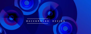Soyut mavi daireler dinamik arkaplan oluşturur. Modern tasarım eğimli gölgeler, pürüzsüz geçişler içerir.