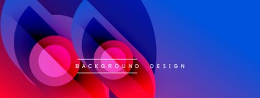 Soyut canlı tasarım, üst üste binen daireler, gradyanlar. Mavi, mor, kırmızı renkler dinamik görsel efekt yaratır. Metin arkaplan tasarımı okur.