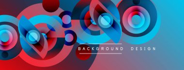 Soyut daireler örtüşüyor, parlak mavi ve kırmızı renkler yaratıyor. Arka planlar ve sunumlar için modern tasarım öğesi. Yumuşak geçişler görünür.