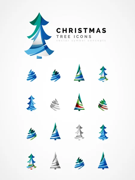 Set of abstract Christmas Tree Icons, business logo concepts, clean modern glossy design — Stock Vector