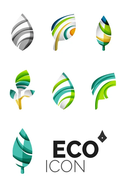 Set of abstract eco leaf icons, business logotype nature concepts, clean modern geometric design — Stock Vector