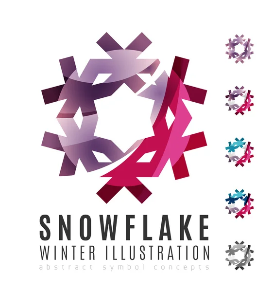Uppsättning abstrakta färgglada snöflinga logotyp ikoner, vintern begrepp, rena, moderna geometriska design — Stock vektor