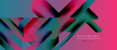 Soyut geometrik şekiller çakışıyor. Canlı pembeler, maviler dinamik görsel efektler yaratır. Modern tasarım elementleri yenilik ve enerji öneriyor.