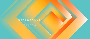 Soyut geometrik tasarım katmanlı elmaslar içerir. Canlı turuncu, turkuaz renkler modern görsel efektler yaratır. Minimalist biçim, temiz sunum.