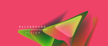 Soyut renkli şekiller örtüşür, dinamik görsel efekt yaratır. Pembe arka plan canlı yeşil, sarı ve turuncu renkleri arttırır. Modern tasarım.