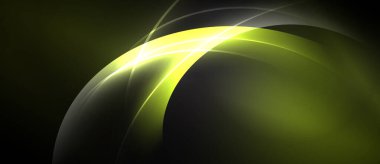 Soyut tasarım kıvrımlı çizgiler, parlak sarı parıltı, koyu arkaplan. Modern estetik, dinamik bileşim, pürüzsüz eğimler sunar.