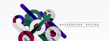 Soyut geometrik şekiller örtüşür, dinamik görsel efekt yaratır. Mavi, yeşil, gümüş renkleri beyaz arkaplana hakim. Modern tasarım ögesi.