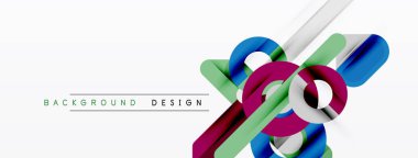 Soyut geometrik şekiller örtüşür, dinamik görsel efekt yaratır. Beyaz arka planda parlak renkler karşıtlığı. Modern tasarım ögesi.