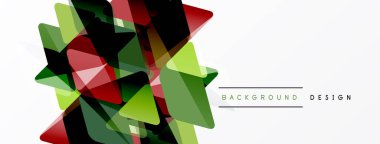 Soyut geometrik şekiller örtüşür, canlı renk bileşimi yaratır. Yeşil, kırmızı, siyah renkler tasarımda baskın. Minimalist estetik.