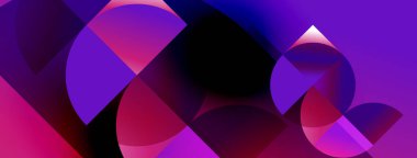 Üst üste binen daireler içeren soyut kompozisyon. Canlı morumsu, mor, mavi renkler dinamik görsel efekt yaratır. Modern tasarım.