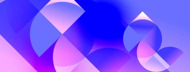 Soyut kompozisyon. Üst üste binen daireler, gradyanlar, mor renkler baskın. Modern tasarım, canlı renkler, pürüzsüz geçişler.