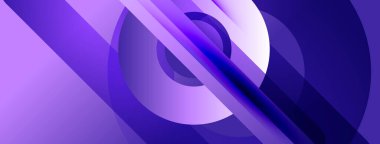 Üst üste binen daireler ve çizgiler içeren soyut bir kompozisyon. Gradyan tonları mor, menekşe dinamik görsel efekt yaratır. Modern tasarım.