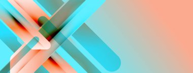 Soyut geometrik şekiller çakışıyor. Yumuşak eğimler, deniz mavisi, turuncu ve gri tonlarını kullanarak derinlik yaratır. Minimalist tasarım modern estetiği öneriyor.