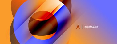 Soyut tasarım, üst üste binen daireler, canlı turuncu, mavi renkler. Modern eğilim dinamik görsel efekt yaratır.