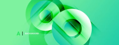 Soyut yeşil tasarım, üst üste binen daireler, gradyanlar, düzgün şekiller. Arka planlar ve sunumlar için modern estetik.
