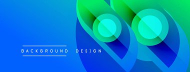 Soyut eğim arkaplanı. Mavi dönüşümler yeşil, dairesel şekiller üst üste biniyor. Metin arka plan tasarımı okur. Modern, canlı görsel.