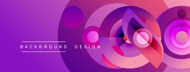 Soyut mor tasarım, üst üste binen daireler, gradyanlar. Metin arka plan tasarımı okur. Modern, canlı görsel kompozisyon.
