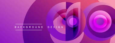 Soyut mor tasarım, üst üste binen daireler, gradyanlar. Metin arkaplan ve tasarım okur. Modern, canlı görsel kompozisyon.