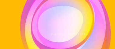 Soyut arkaplan canlı katmanlar, akışkan şekiller içerir. Sarı, pembe, mor renkler dinamik görsel efekt yaratır. Modern tasarım ögesi.