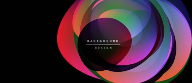 Soyut renkli katmanlar dinamik dairesel tasarım yaratır. Metin, arkaplan dizaynının biçimli olduğunu okuyor. Modern görsel element.