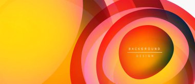 Soyut, enerjik çemberler, gradyanlar. Sarı, turuncu, kırmızı, mor renkler düzgün bir şekilde harmanlanır. Arka planlar için modern tasarım ögesi.