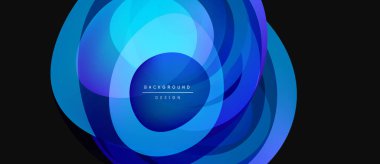 Soyut mavi katmanlar dinamik dairesel tasarım yaratır. Metin arka plan tasarımı okur. Minimalist, modern estetik. Yumuşak gradyanlar görsel derinlik sunar.