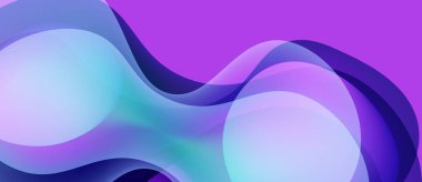 Soyut sıvı şekiller, mor renkler turkuazla harmanlanmış. Yumuşak eğimler dinamik, akışkan bileşimler yaratır. Modern tasarım ögesi.