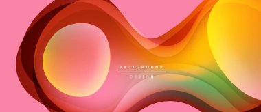 Soyut sıvı şekiller, canlı renkler, pembe fon. Modern tasarım elementleri dinamik görsel akış yaratır. Yumuşak eğimler, katmanlı biçimler.