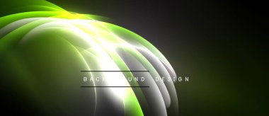 Parlak yeşil neon dalgaları merkezden yayılıyor. Koyu arkaplan karşıtlık sağlar. Dijital projeler için modern tasarım ögesi.
