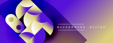 Soyut şekiller canlı mor, sarı renkleri harmanlıyor. Gradyan arka plan modern görsel etki yaratır. Metin arkaplan tasarımı okur.