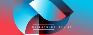 Soyut geometrik tasarım. Canlı gradyanlar kırmızı, mavi ve cyan karışımı. Modern estetik, arka planlar ve sunumlar için uygun. Minimalist stil.