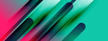 Soyut geometrik tasarım. Canlı renkler harmanlanır, dinamik çapraz çizgiler, gradyanlar, modern estetik. Pürüzsüz şekiller örtüşür.