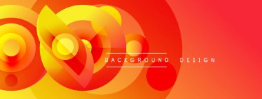 Soyut canlı tasarım, üst üste binen daireler, gradyanlar. Sıcak renkler kompozisyona hakim, dinamik görsel efekt yaratır. Metin arkaplan tasarımı okur.