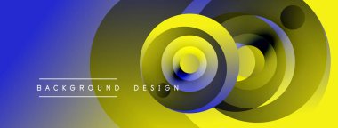 Soyut tasarım, üst üste binen daireler, sarı, mavi gradyanlar. Metin arka plan tasarımı okur. Modern, dinamik görsel kompozisyon.
