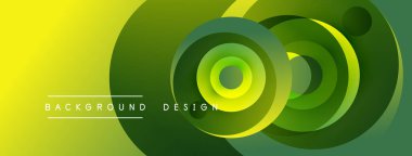 Soyut arkaplan özellikleri üst üste binen yeşil, sarı daireler. Modern tasarım elementleri dinamik görsel etki yaratır. Metin arkaplan tasarımı okur.