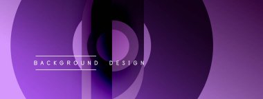 Soyut mor tasarım katmanlı daireler ve gradyanlar içerir. Metin arka plan tasarımı okur. Minimalist, modern estetik.