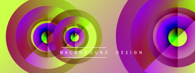 Soyut, enerjik çemberler çakışıyor. Sarı, mor, yeşil renkler dinamik görsel efekt yaratır. Metin arkaplan tasarımı okur.