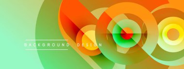 Soyut daireler örtüşüyor, canlı renk eğimleri yaratıyor. Nane yeşili turuncu, sarı ve kırmızının tonlarına karışıyor. Modern tasarım ögesi.