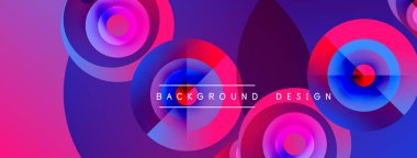 Soyut canlı tasarım, üst üste binen daireler, gradyanlar. Pembe, mor renkler kompozisyona hakim. Metin arkaplan tasarımı okur.