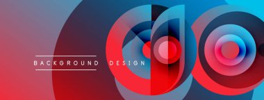 Soyut geometrik şekiller örtüşüyor, canlı renk eğimleri yaratıyor. Kırmızı, mavi, mor renkler tasarımda baskın. Metin arkaplan tasarımı okur.