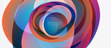 Soyut renkli katmanlar dinamik dairesel desen oluşturur. Modern tasarım enerjiyi, hareketi, görsel ilgiyi çağrıştırıyor.