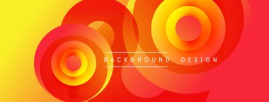 Abstract vibrant circles overlap, creating dynamic warm color gradients. Yellow transitions to red, forming modern background design.