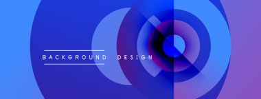 Abstract blue purple gradient circles create dynamic background. Text reads background design. Modern visual element.