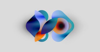 Soyut sıvı şekilleri örtüşür, canlı renk karışımları yaratır. Yumuşak eğimler hareketi, ışık etkileşimini önerir. Minimalist kompozisyon, temiz arkaplan.