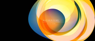 Abstract colorful layers create dynamic circular design. Bright hues blend, forming modern background element. Smooth gradients present visual harmony.